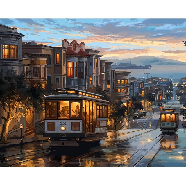 Kit Pintura Por Números Sobre Lienzo Arte Al Óleo Artesanal Pared Autobús La Venecia 50x40cm