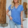 thumbnail image 2 of Besolor Summer Tunic Tops for Women V Neck Lace Short Sleeve Shirts Casual Solid Color Going out Dressy Blouse Tee, 2 of 8