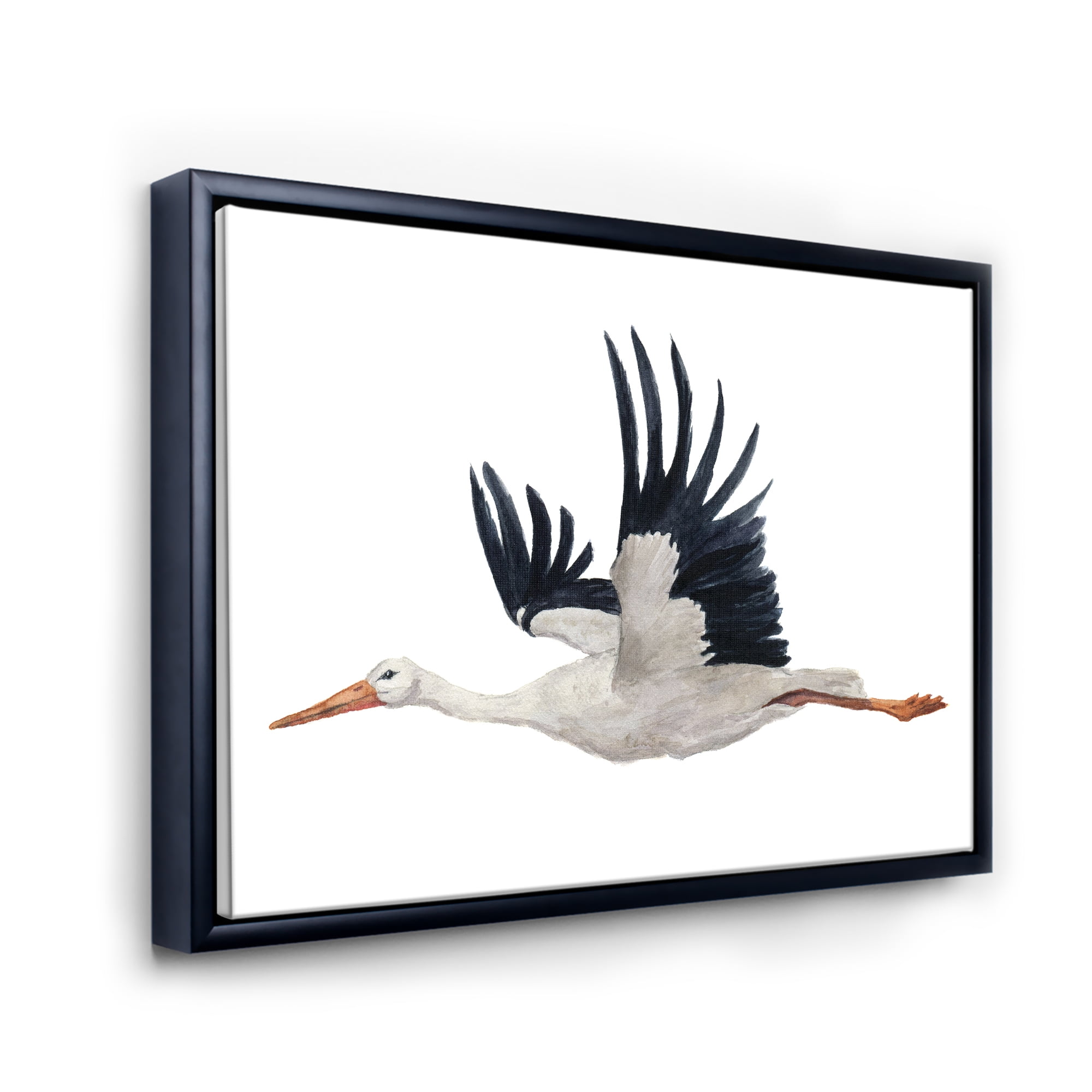 Designart 'White Stork Ciconia Flying Bird ' Traditional Framed Canvas Wall Art Print