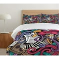 thumbnail image 6 of Ambesonne Hipster Duvet Cover Set, Music Themed Hand Drawn Abstract Instruments Microphone Drums Keyboard Stradivarius, Decorative 2 Piece Bedding Set with 1 Pillow Sham, Twin Size, Coral Purple Twin Coral Purple, 6 of 7