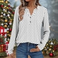thumbnail image 6 of ClodeEU Womens Polka Dot Print V Neck Button Long Sleeve T Shirt,Trendy Slim Casual Tunic Tops White 01 ,Womens Plus L, 6 of 9