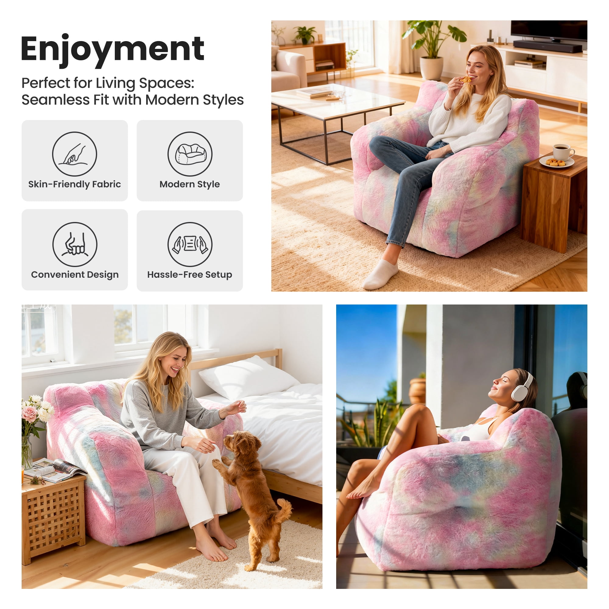 Foam Filled Bean Bag Chair, Plush Corduroy Lazy Sofa