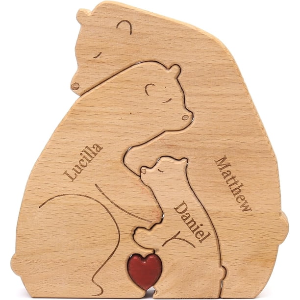 Adorno de oso de madera XINYU Escultura personalizada 2 a 8 nombres de familia