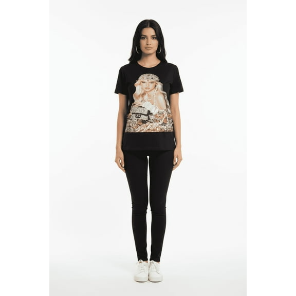 Terry Macc  gem princess Graphic T-Shirt – 100% Cotton, Hand-Embellished Stones & Pearls, Unisex One Size