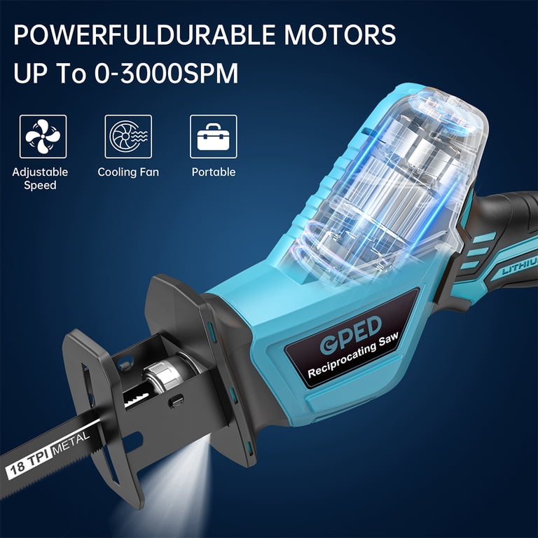 GPED 20V Cordless Reciprocating Saw, 2 Batteries, 4 Blades photo 2