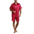 thumbnail image 2 of Kureaily Mens Solid Color Smooth Home Suit Two Piece Set Mens Pajamas Set Shorts, 2 of 5