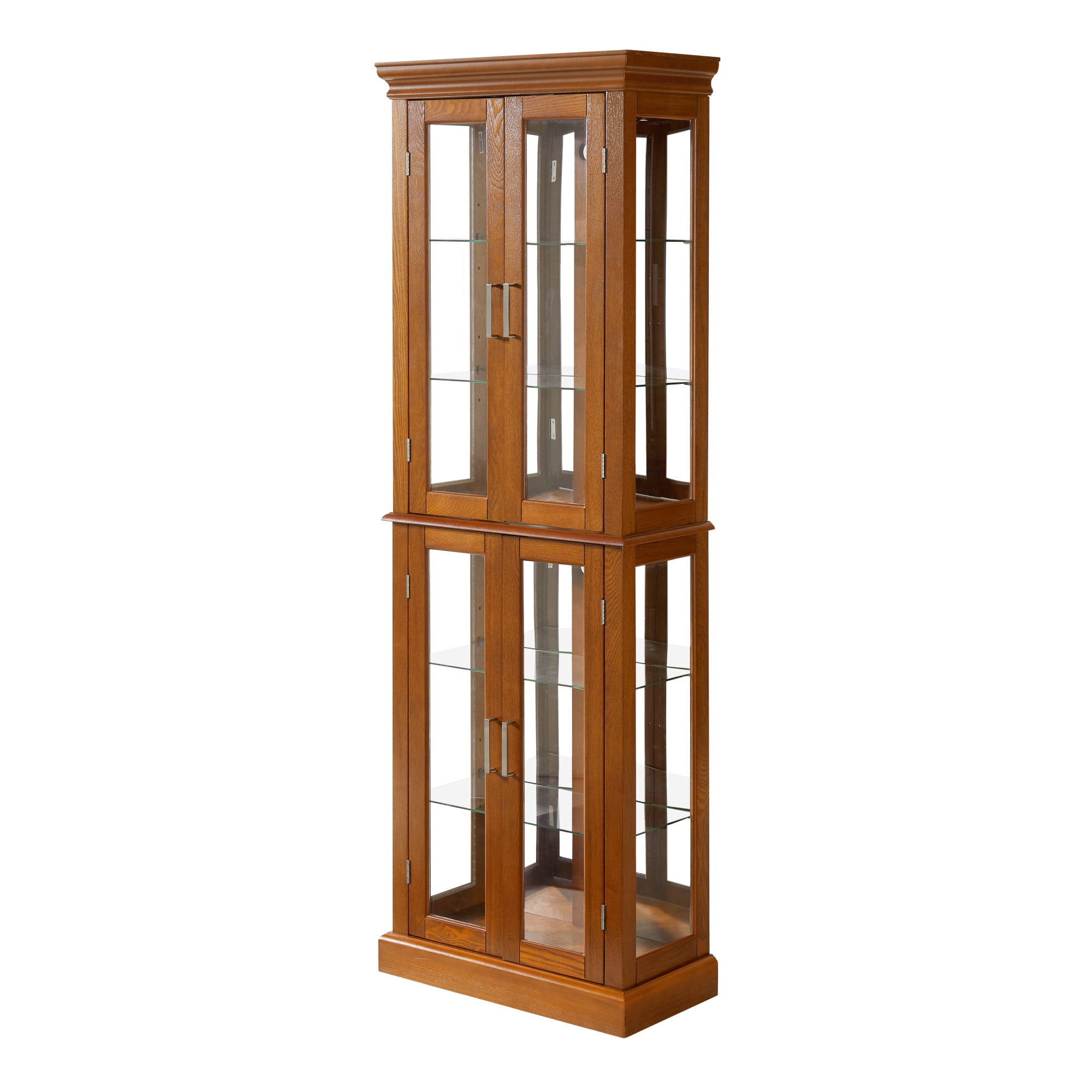 Miniyam Curio Display Cabinet with Adjustable Glass Shelves, Light, Oak