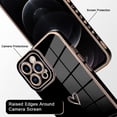 thumbnail image 3 of Luxury Love Heart Compatible with iPhone 12 Pro Max Case Cute for Women & Girls with Glitter Gold Plated Design Upgraded Full Camera Protection Soft TPU Shockproof Phone Cover-Black, 3 of 12