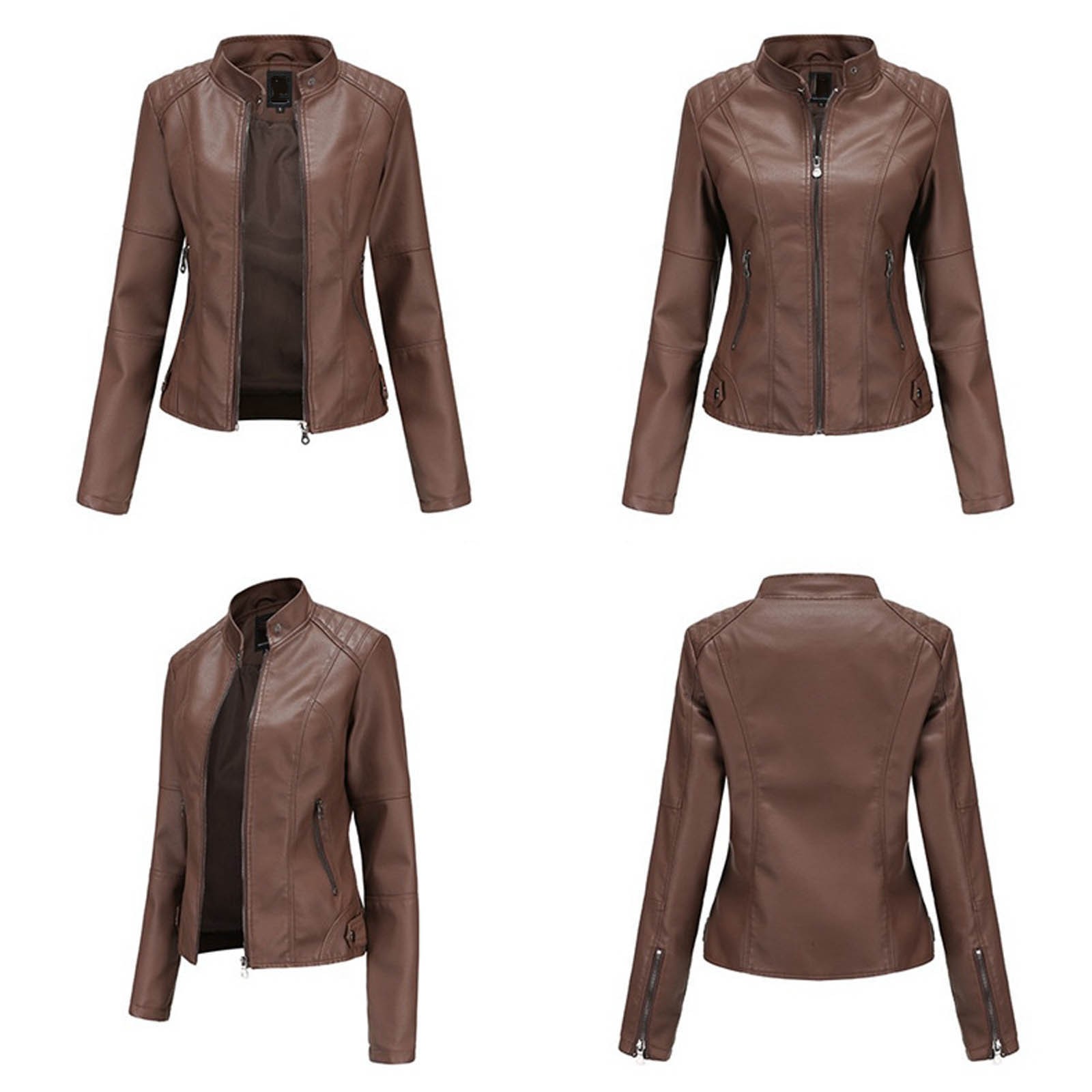 Women's Faux Leather Jackets,Women's Leather Jackets Fashion Faux Motorcycle Plus Size Moto Biker Coats,Leather Jackets for Women 2023 - image 3 of 4