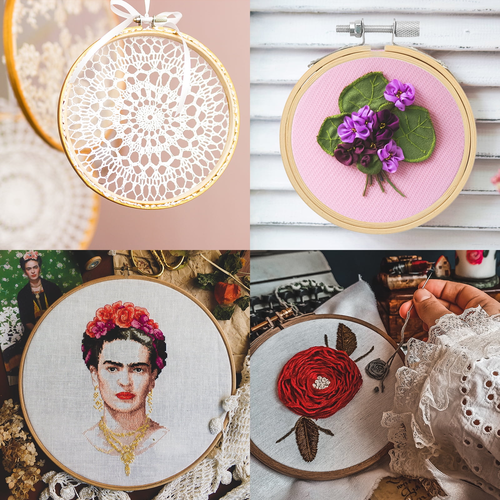 7inch Embroidery Hoop, 6pcs Cross Stitch Hoop Bamboo Wood Circle Frame Ring for Embroidery Art Craft Sewing Ornaments Hanging Decoration