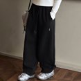 thumbnail image 5 of eczipvz Elastic Waist Girls Pants Girls Pants Pants Capris Wide Leg Baggy Loose Fit Side Pockets Black,11-13 Years, 5 of 9