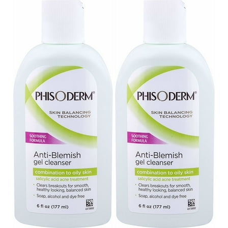 2 Pack Phisoderm Anti-Blemish Gel Cleanser Soothing Formula 6 oz Ea by Phisoderm