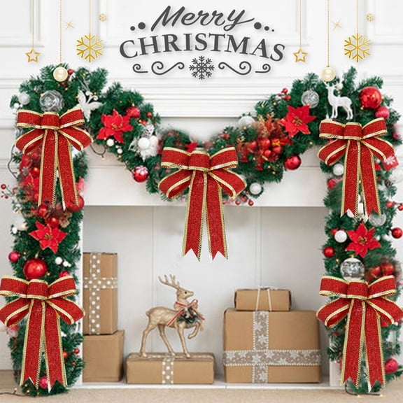 Eolstice Glitter Bow Ribbon Tape for Christmas Arrangements, Festive Tree Hanging Decor, Holiday Party Supplies for Gift Wrapping Indoor Outdoor Scenes