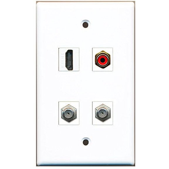 RiteAV - 1 Port HDMI 1 Port RCA Red 2 Port Coax Cable TV- F-Type Wall Plate
