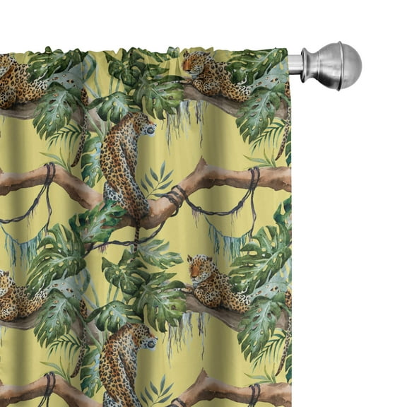 Ambesonne Watercolor Curtains, Leopards in Jungle, Pair of 28"x63", Yellow Green Pale Yellow