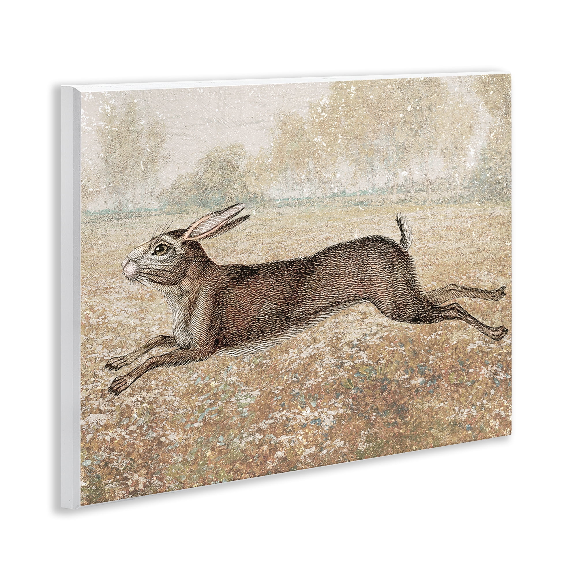 Stupell Industries Traditional Jumping Hare Landscape & Nature Painting Unframed Art Print Wall Art, 14 x 11
