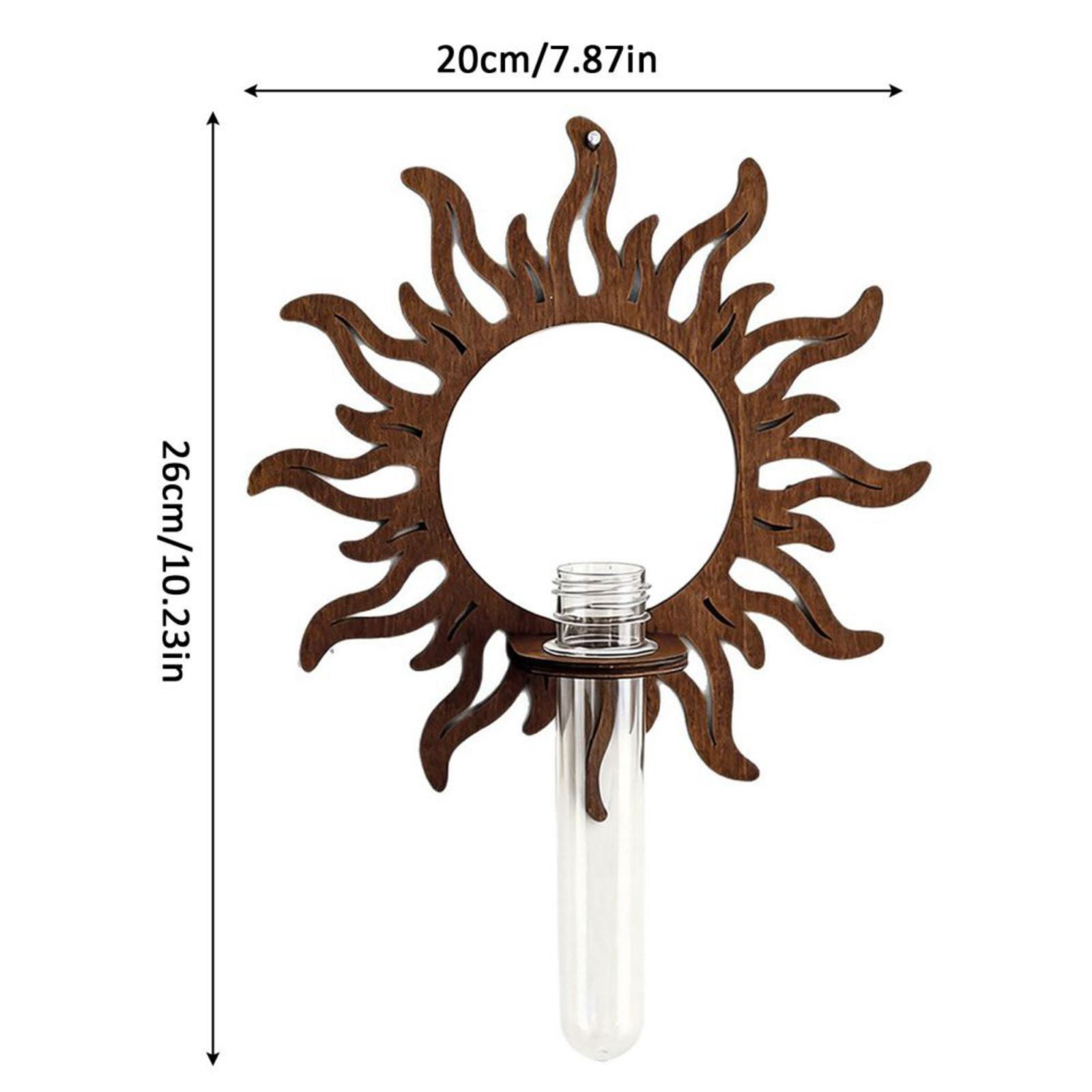 Wooden Sun Shaped Wall Hanging Planter Propagation Station Glass Flower Vase for Hydroponics Plants, Bathroom, Home Office Living Room Decor Gift