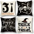 thumbnail image 1 of Juego de 4 fundas de almohada para decoración de Halloween, 18 x 18, para decoración de Halloween, interiores y exteriores, suministros para fiestas, decoración del hogar, funda de almohada, telaraña, gato, calavera, fantasma, decorativa Rojo Verde, 1 of 6