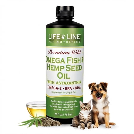 Lifeline Premium Pet Hemp Oil for Dogs & Cats – Omega 3 Supplement with Fish Oil & Astaxanthin for Joint Health, Itchy Skin & Anxiety – Dog Hemp Oil Supports Pain Relief – 26 oz