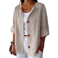 thumbnail image 3 of TaTaai Women's Summer Cardigan Top V-Neck Long Sleeve Linen Cotton Blend Button Front Loose Fit Casual Blouse Gift, 3 of 4