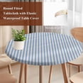 thumbnail image 4 of Blue Striped Round Tablecloth, Fitted Table Cover with Elastic for 55"-60" Round Tables, Modern Simple Farmhouse Beige Vintage Table Cloth Outdoor Indoor Dinning Party Waterproof Tablecloths, 4 of 7