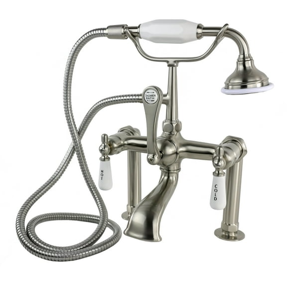 Traditional Rim-Mounted Tub Filler with Handshower in Satin Nickel
