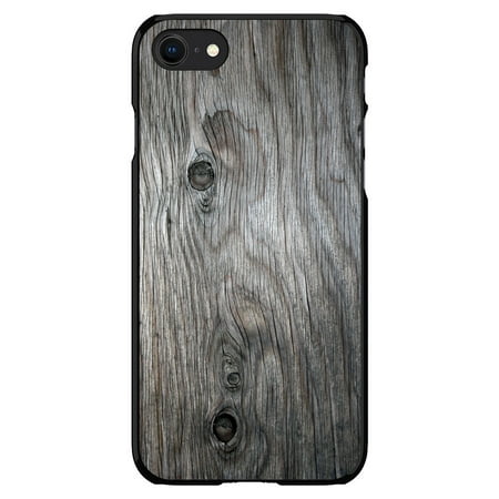 DistinctInk Case for iPhone 7 / 8 / SE (2020 Model) (4.7" Screen) - Custom Ultra Slim Thin Hard Black Plastic Cover - Grey Weathered Wood Grain Print - Printed Wood Grain Image