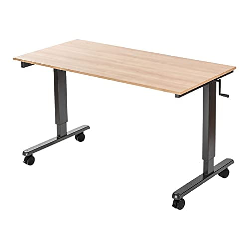 Stand Up Desk Store Crank Adjustable Height Rolling Standing Desk (Charcoal Frame/Natural Walnut Top, 60" Wide)