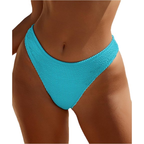 Dresfit Ribbed High Waisted Bikini Bottoms for Women - Textured Sexy Swimwear Sky Blue 2XL