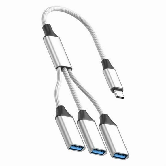 AOOOWER USB C to 3 Port USB 2.0 Hub OTG Adapters Braided Cable Data Transfer for Phone Tablet Laptop Charging Multiple Devices