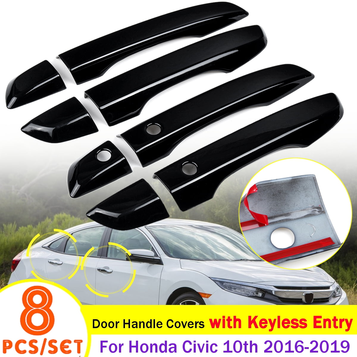 8pcs/Set 4 Door Handle Covers With Keyless Entry For Honda Civic 10th
