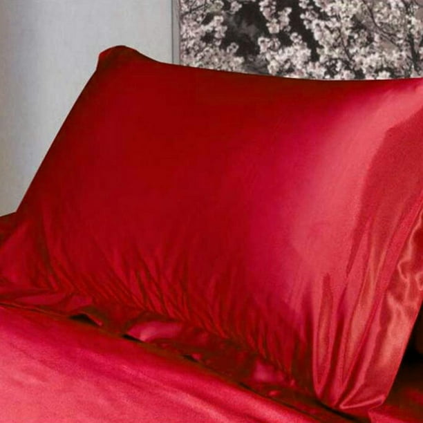 Silky Soft Satin Standard Queen Size Bedding Pillow Case Covers Red
