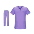 thumbnail image 4 of Conjunto de uniforme para enfermería, trajes de trabajo, Top de enfermera, pantalones con escote en V, ropa de trabajo de manga corta para el cuidado púrpura, 4 of 8