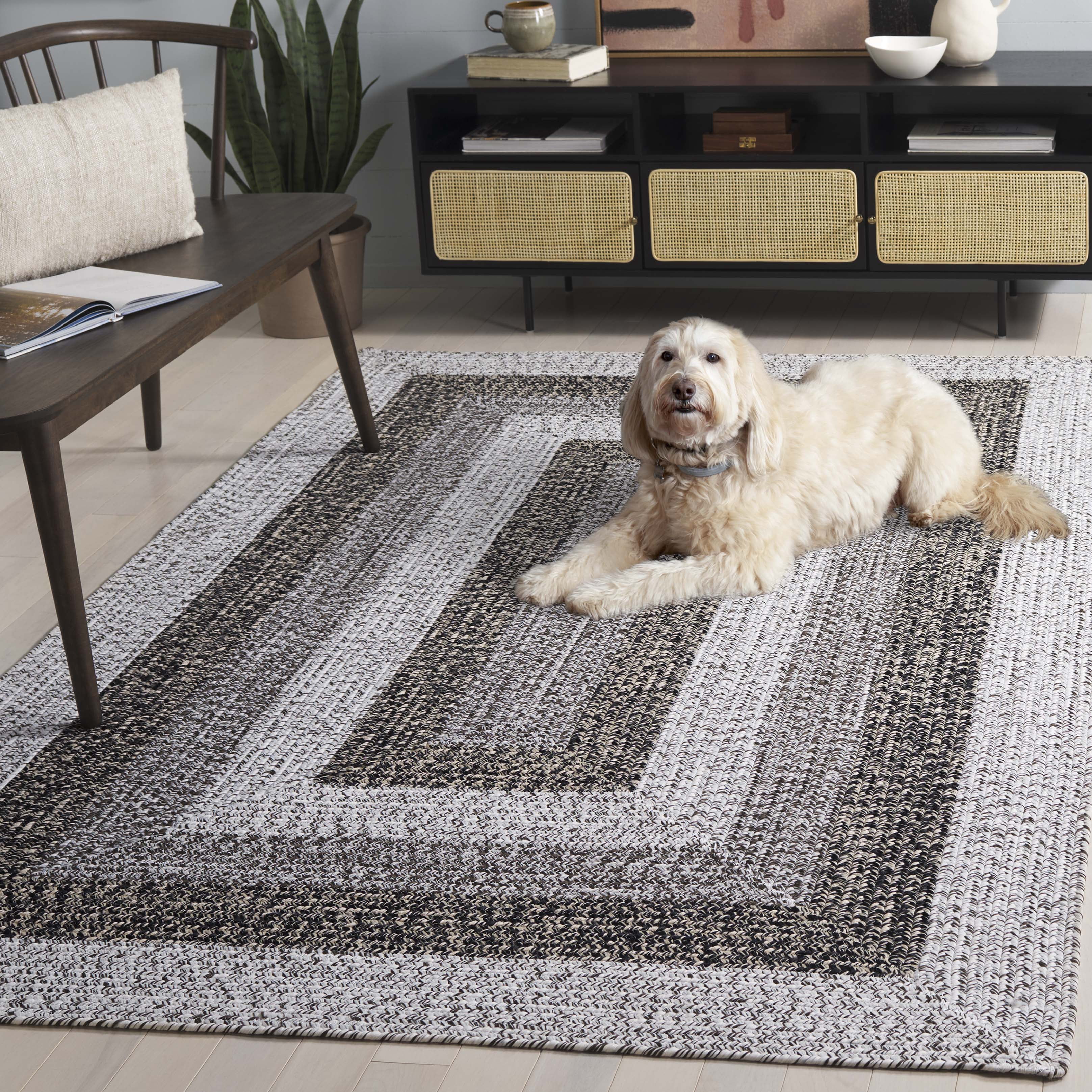 SAFAVIEH Braided Kent Geometric Machine Washable Reversible Area Rug, Ivory/Black, 8' x 10'