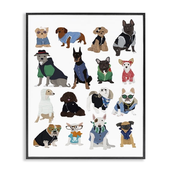 Stupell Industries Contemporary Dogs with Various Fashion Black Framed Giclee Art, 11 x 14, by Hanna Melin