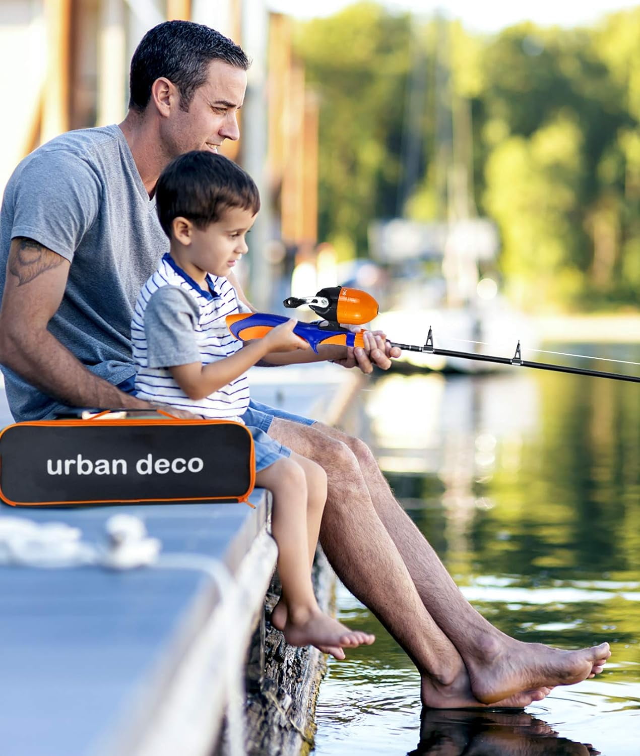 SNYNUXX Kids Fishing Pole Set Portable Telescopic Kids Fishing Rod and Reel Combo Kit with Tackle Box for Beginners, Orange