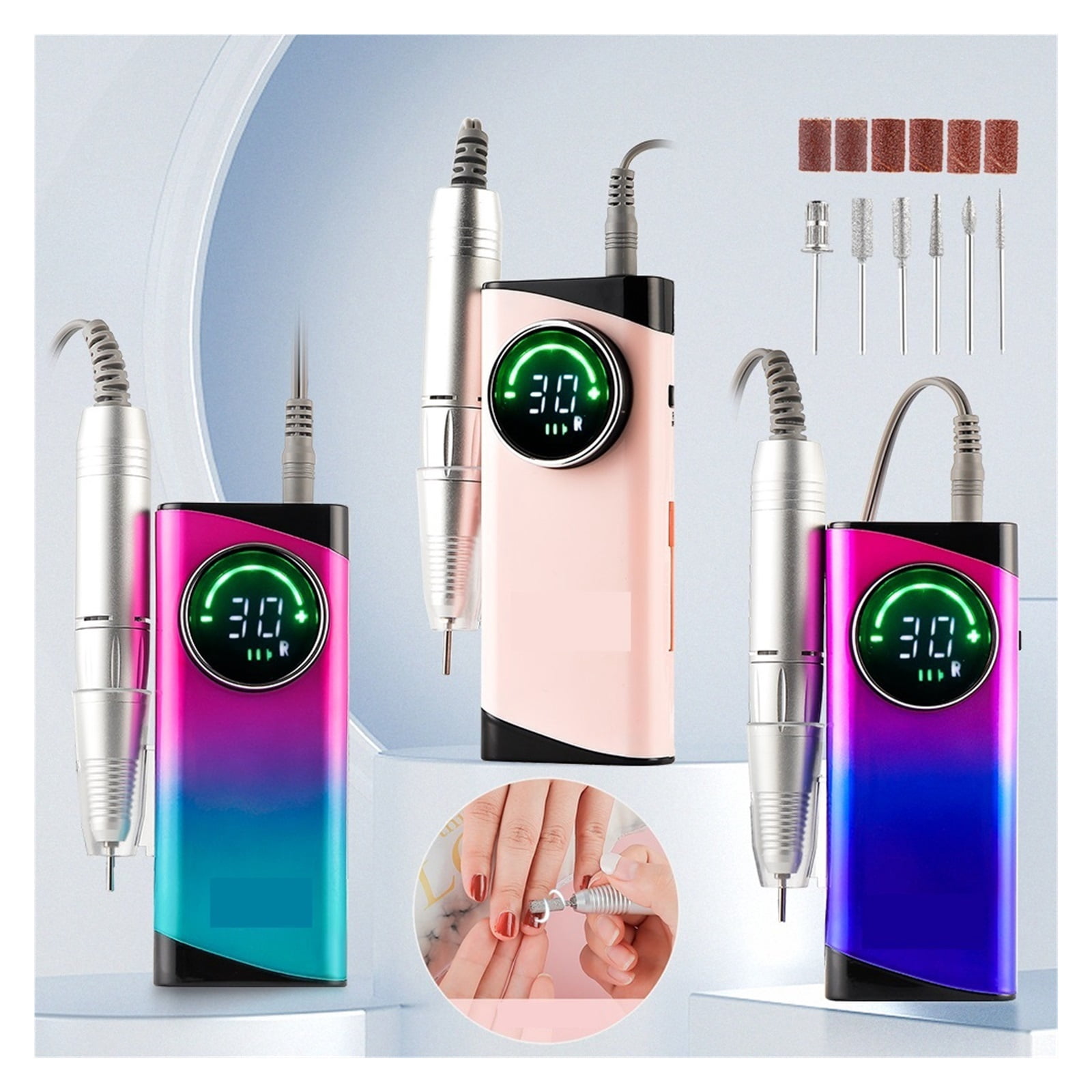 30000RPM Rechargeable Nail Drill Manicure Machine Professional Nail Gel Polishing Remover Cordless Drill Set Nail Art Low Voice ,Low Noise