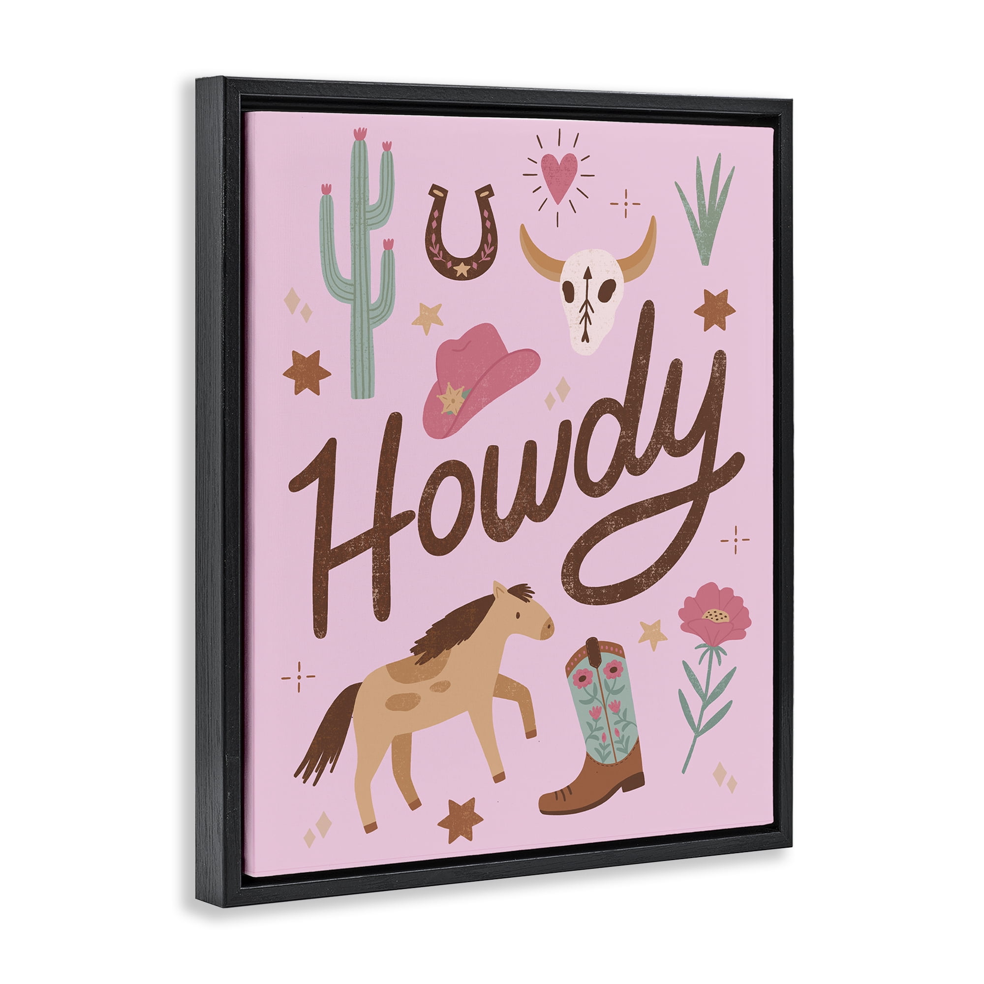 Stupell Industries Western Boho Girl Howdy Black Framed Floater Canvas Wall Art, design by Nina Seven
