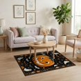 thumbnail image 3 of ODIKA 4'x6' Washable Area Rug Non-Slip, Chair-Friendly, Flatwoven Pumpkin Boho Halloween Bat Ghost Folk Spooky Motif Festive Border for Home Office, Under Desk, 3 of 7