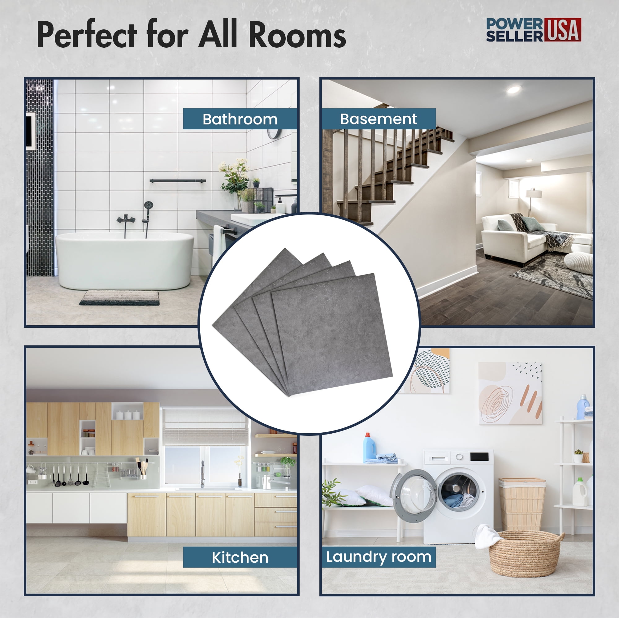 PowerSellerUSA Vinyl Self Adhesive Contemporary Design Peel and Stick Square Floor Tiles