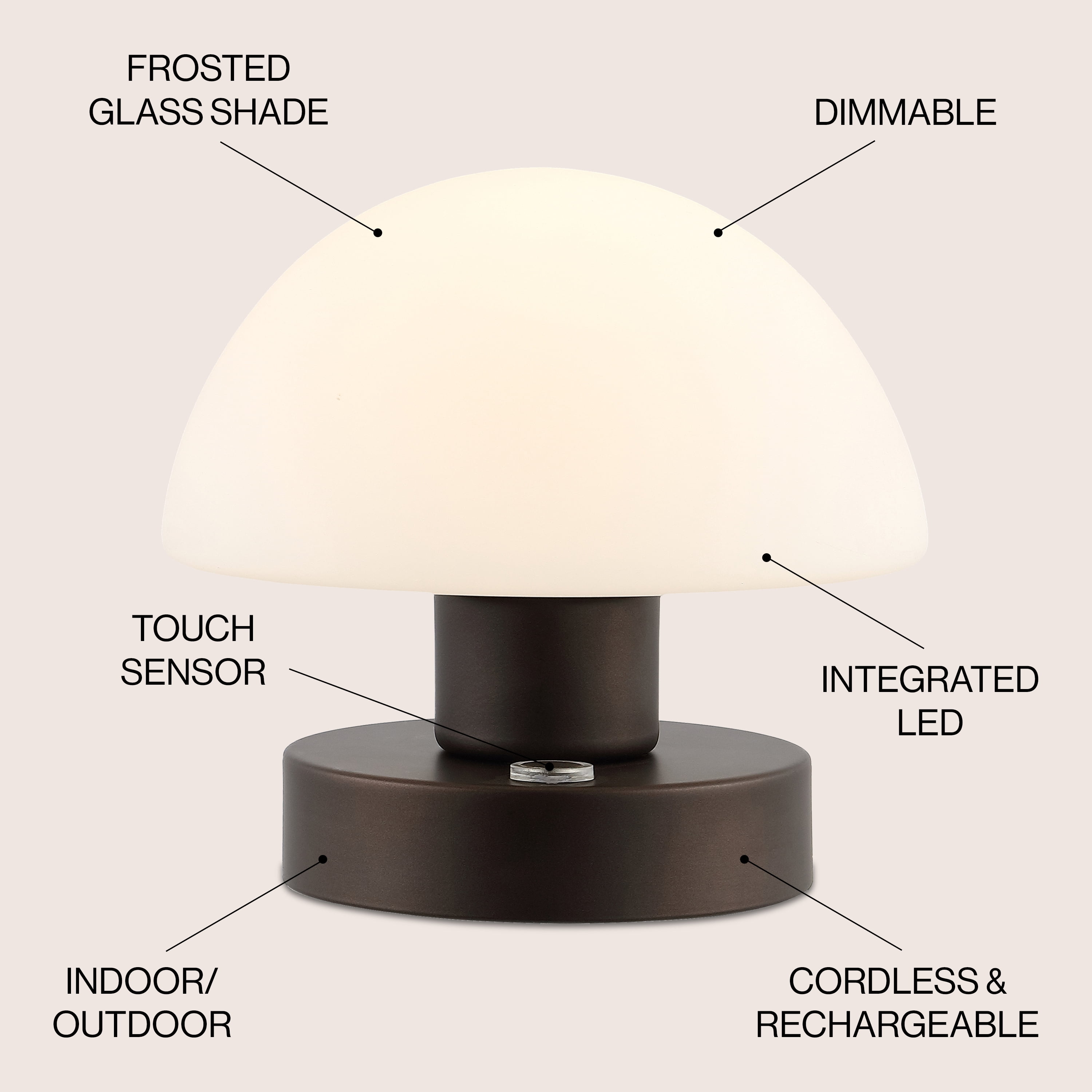 JONATHAN Y Zoe 5.75" Bohemian Farmhouse Iron Rechargeable Integrated Portable LED Table Lamp, Oil Rubbed Bronze/White, JYL7113A