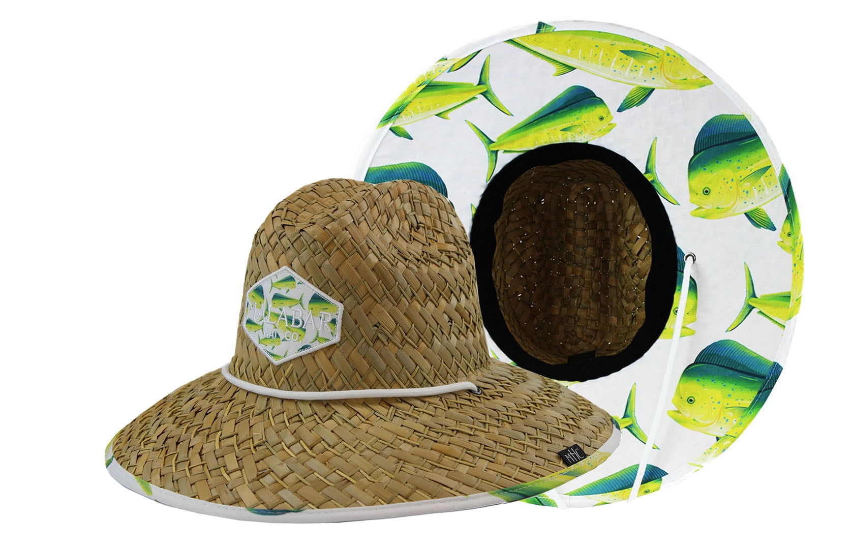 Dolphin Fish Sun Hat, Men's Straw Hat with Fabric Pattern Print