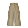 thumbnail image 4 of THDHVS Women's Shorts,Casual Shorts for Women,Solid Casual Plain Summer High Waist Capris H-Line Regular Pocket Stitching Fashion Pants Cargo Pants Khaki 2XL, 4 of 6