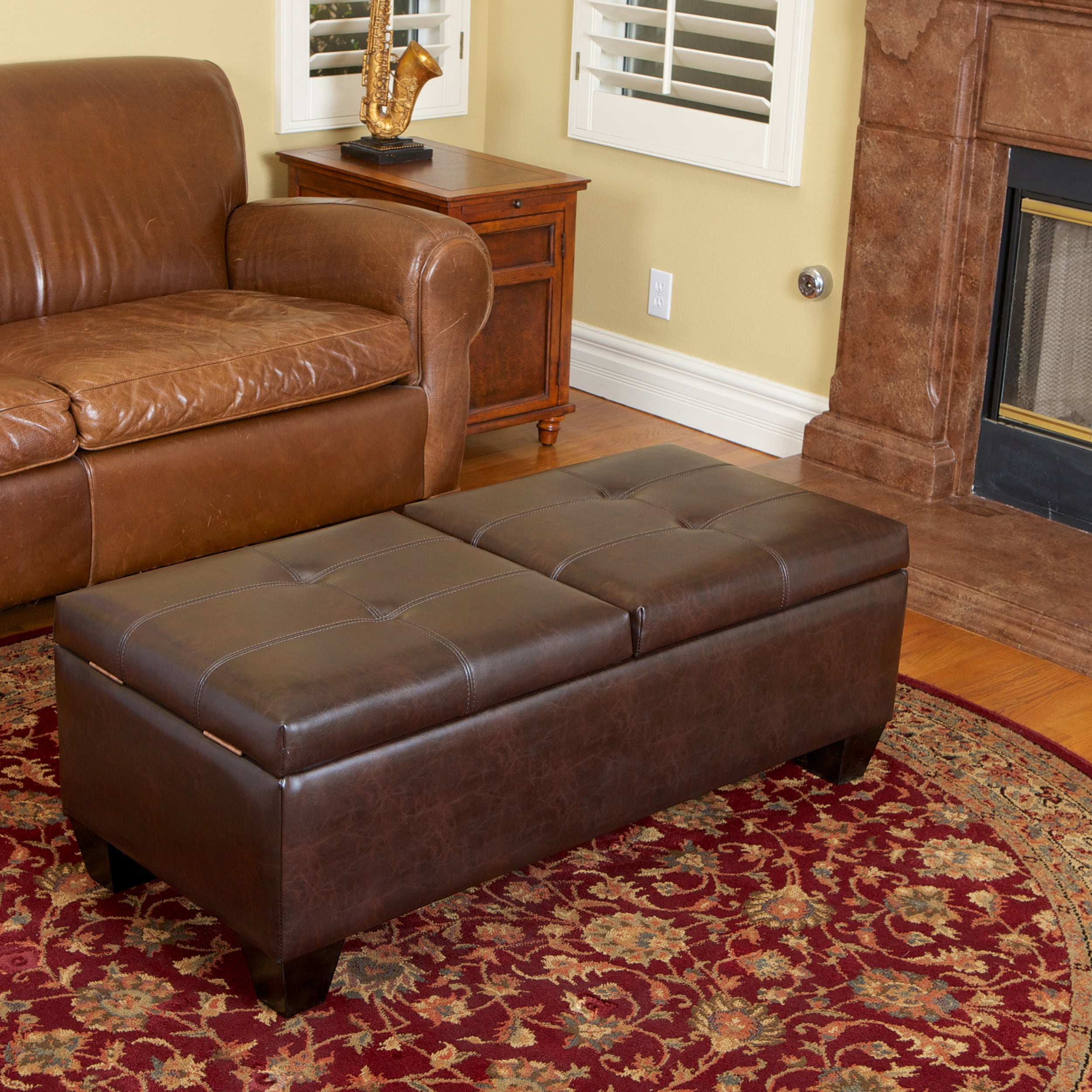Munford Double Opening Chocolate Brown, Chocolate Leather Ottoman