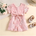 thumbnail image 2 of Vedolay Girls Lace Hollow Out Short Sleeves Solid Color Short Jumpsuit,Pink 3-4 Years, 2 of 3