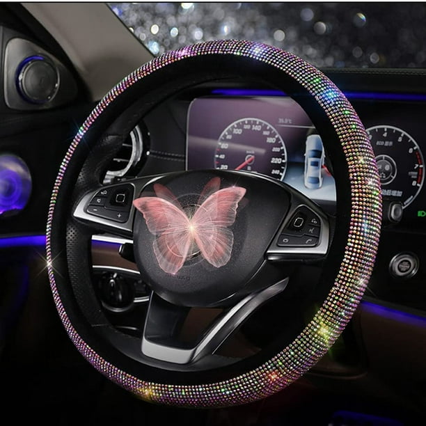 Couvre-volant brillant en diamant pour femme, accessoires de voiture  universels en diamant, couvre-volant en strass coloré 15 pouces (38 cm)