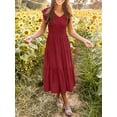 thumbnail image 3 of Women's Flutter Sleeve Smocked Midi Dress V Neck Casual Tiered Dresses with Pockets, 3 of 6
