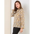 thumbnail image 4 of INSPIRE CHIC Blusa con cuello en V y lazo floral para mujer, camisa de manga larga con volantes y trompeta vintage, top Azul amarillo XL, 4 of 6
