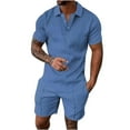 thumbnail image 2 of S-5X Plus Size Outfits Sets for Men 2 Piece Big and Tall Sweatsuits Casual Short Sleeve T-Shirts and Shorts Solid Beach Set with Pockets, 2 of 5