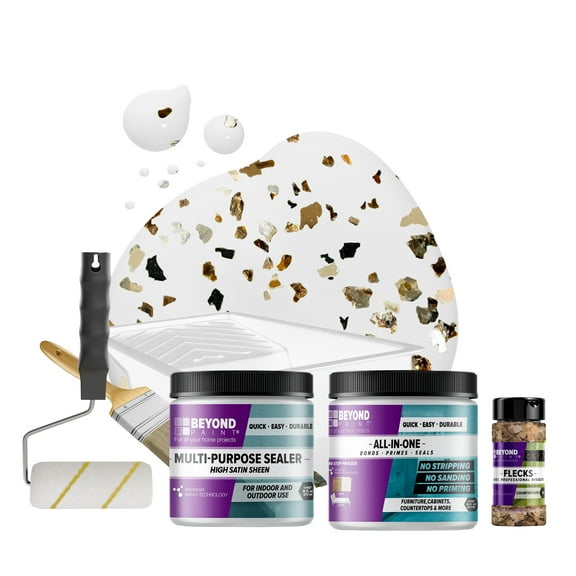 Beyond Paint Oxford Bronze Flecks Countertop Makeover Kit with Paint, Sealer, Flecks, and Tools for Countertops, Bright White